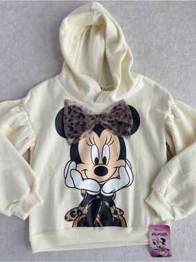 Disney Minnie Mouse Girls Hoodie Cream Bow Sweatshirt Size 6 NWT NEW